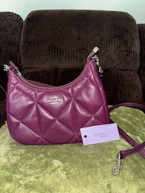 Coach Teri Hobo Bag with Puffy Diamond Quilting in the Deep Berry color.